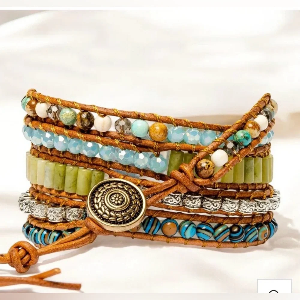 Cape Diablo Ocean Jasper Wrap Leather & Stone Bracelet